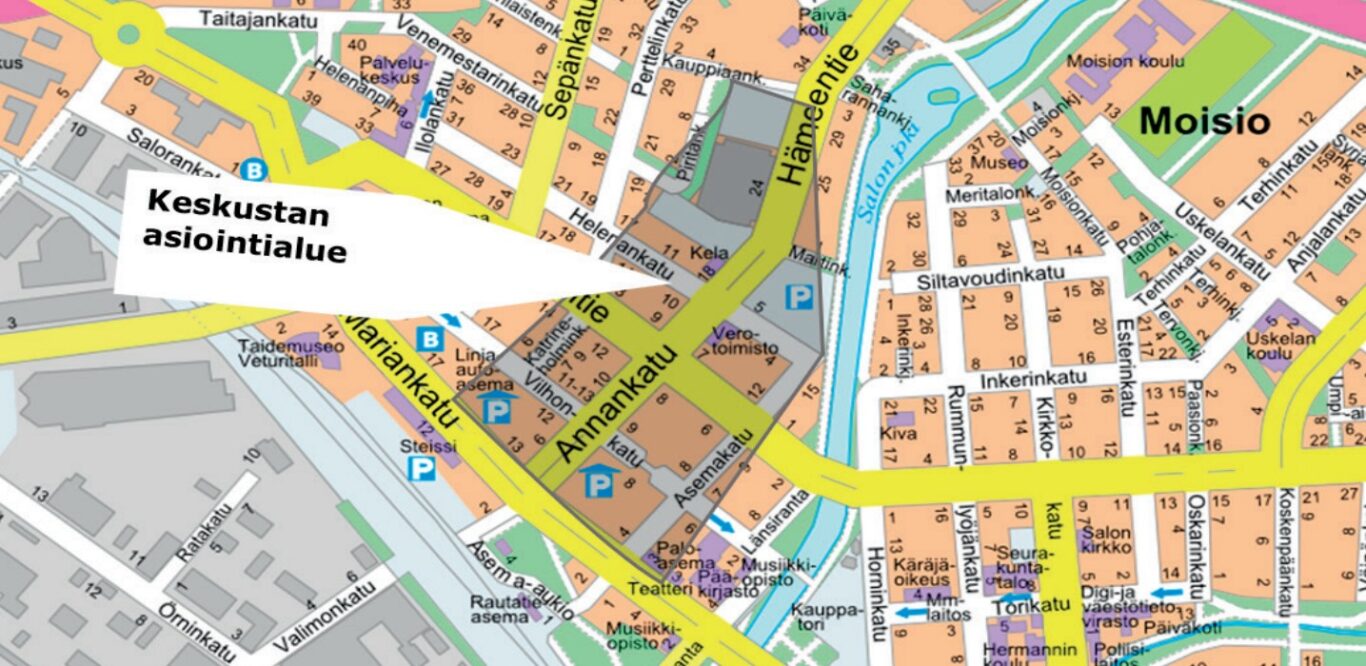 Salon kaupungin palveluliikenteen keskustan asiointialue